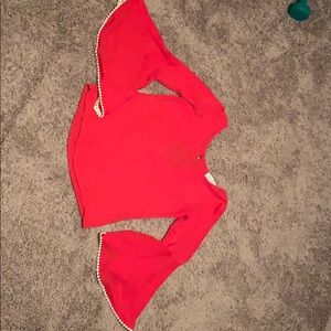 Linen flared red Shirt with white lace.
